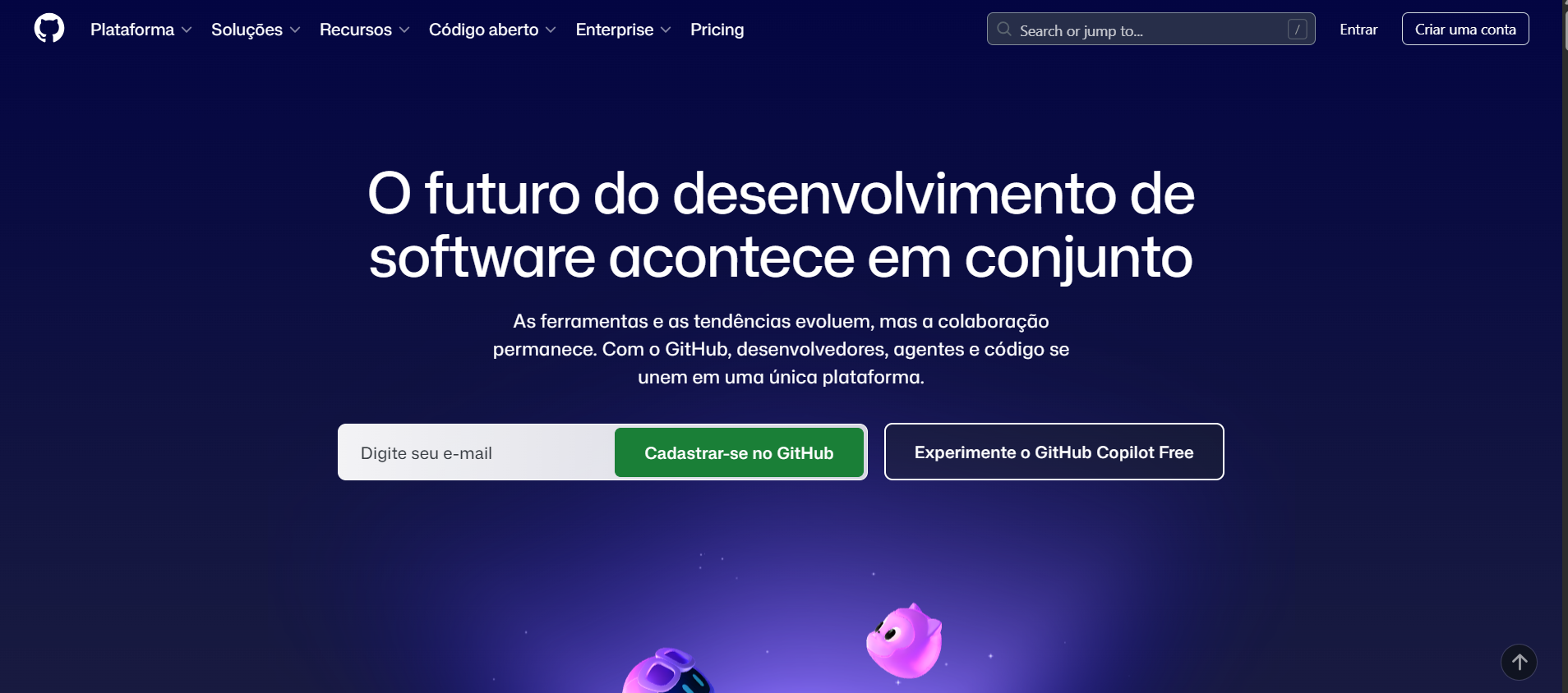 Tela inicial do GitHub em Português