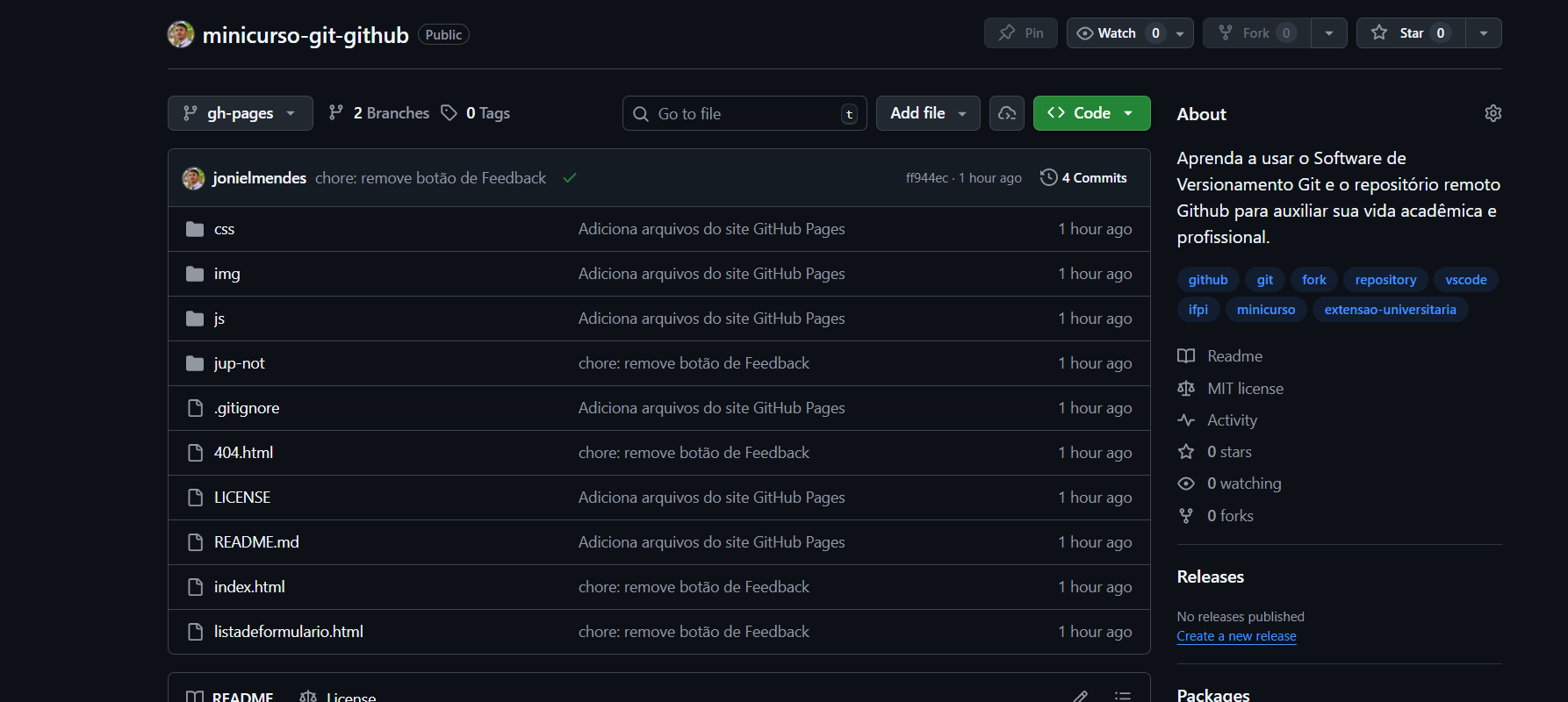 Veja o seu repositório