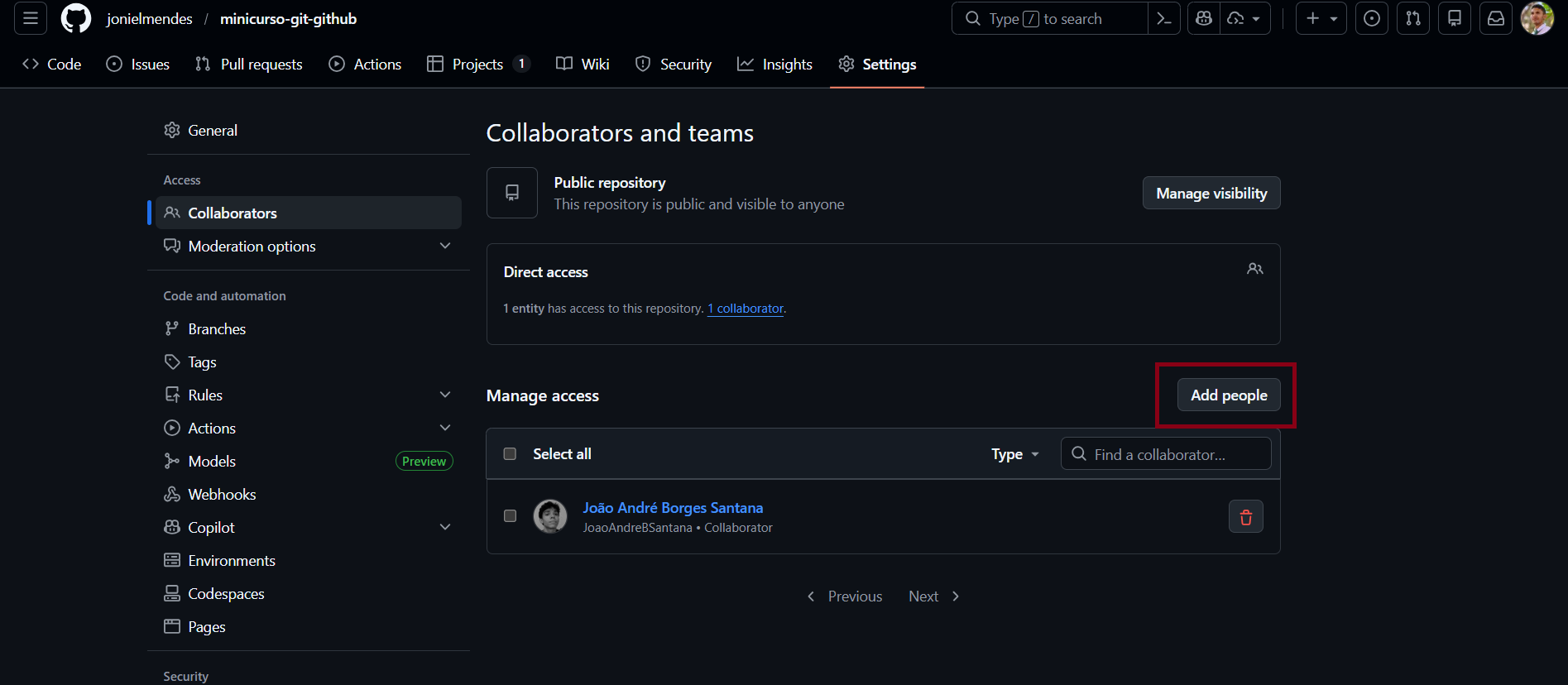 Adicione colaboradores ao seu projeto