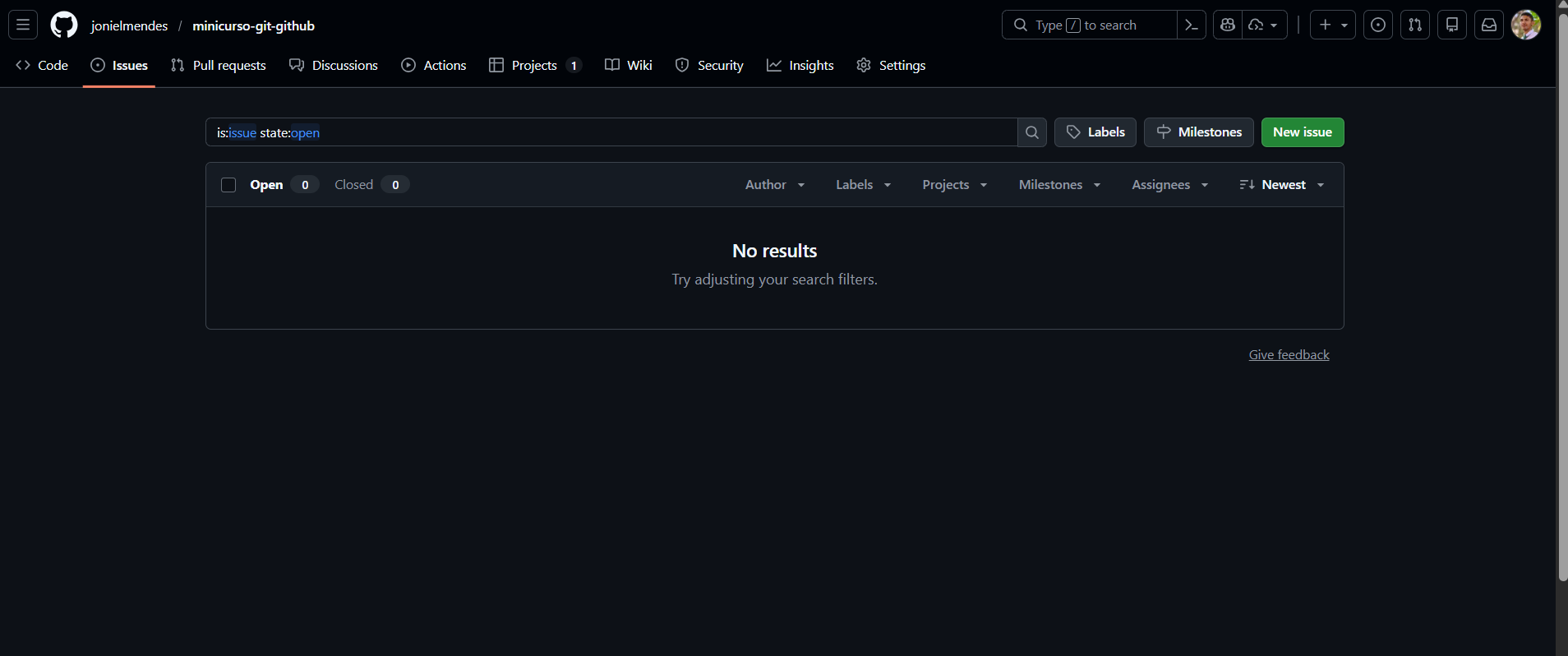 Localizando a aba Issues